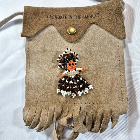 Handbags - Vintage Cherokee In The Smokies Beaded Leather Fringe Pouch